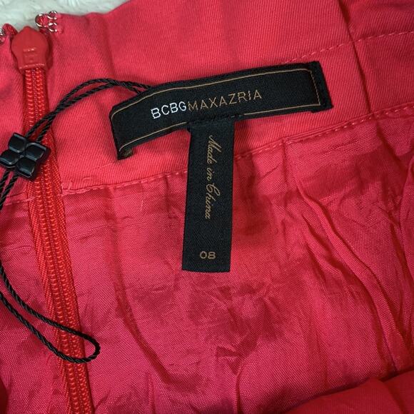 Bcbg MaxAzaria geranium pink ruffle waist mini skirt, 8 - Picture 7 of 9